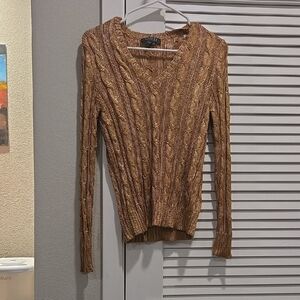 Lauren Ralph Lauren V-Neck Cable Knit Sweater - Tan